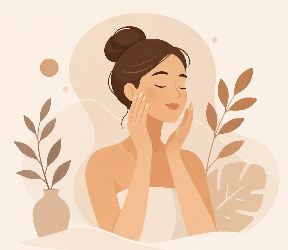 Ilustración de mujer cuidando su piel facial